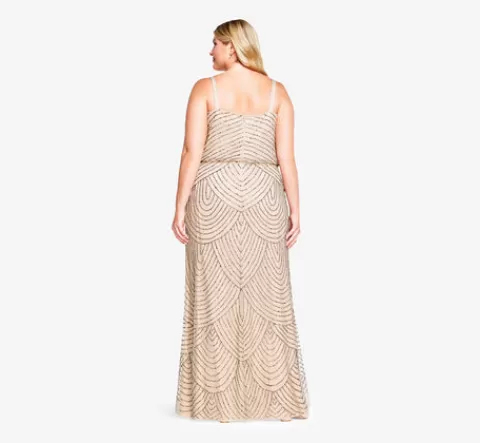 Adrianna Papell Plus Size Art Deco Beaded Blouson Gown In Taupe Pink TAUPE-PINK Online