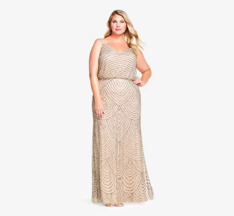 Adrianna Papell Plus Size Art Deco Beaded Blouson Gown In Taupe Pink TAUPE-PINK Online