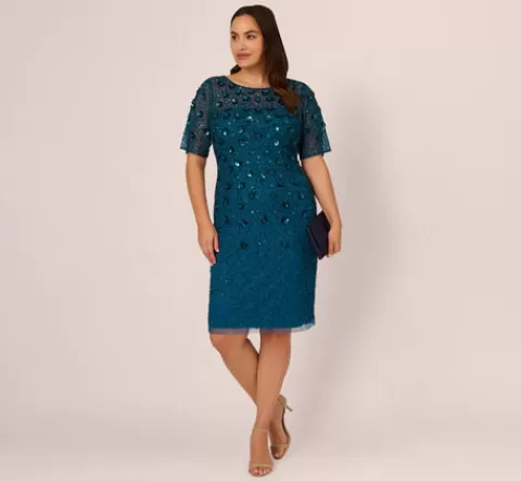 Adrianna Papell Plus Size Beaded Cocktail Dress In Teal Sapphire TEALSAPPHIRE Online