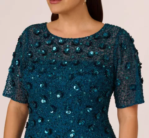 Adrianna Papell Plus Size Beaded Cocktail Dress In Teal Sapphire TEALSAPPHIRE Online
