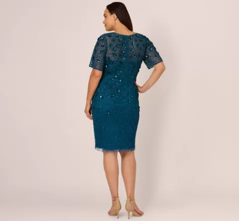 Adrianna Papell Plus Size Beaded Cocktail Dress In Teal Sapphire TEALSAPPHIRE Online