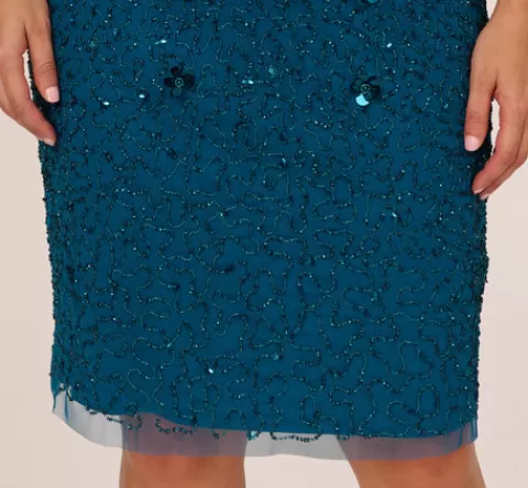 Adrianna Papell Plus Size Beaded Cocktail Dress In Teal Sapphire TEALSAPPHIRE Online