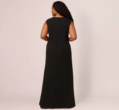 Adrianna Papell Plus Size Beaded Crepe Long Dress In BLACK Flash Sale