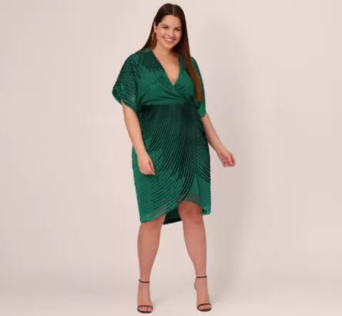 Adrianna Papell Plus Size Beaded Faux Wrap Dress With Dolman Sleeves In Dark Ivy DARKIVY Best Sale