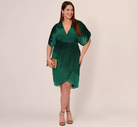 Adrianna Papell Plus Size Beaded Faux Wrap Dress With Dolman Sleeves In Dark Ivy DARKIVY Best Sale