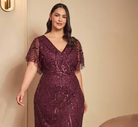 Adrianna Papell Plus Size Beaded Surplice Midi Dress With Dolman Sleeves In Deep Amethyst DEEPAMETHYST Store