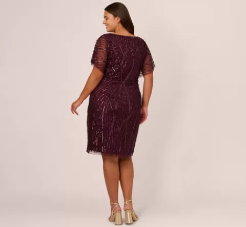 Adrianna Papell Plus Size Beaded Surplice Midi Dress With Dolman Sleeves In Deep Amethyst DEEPAMETHYST Store