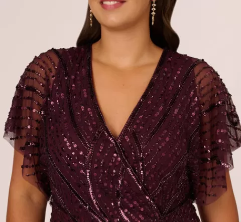 Adrianna Papell Plus Size Beaded Surplice Midi Dress With Dolman Sleeves In Deep Amethyst DEEPAMETHYST Store
