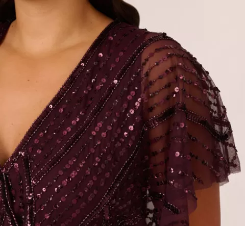 Adrianna Papell Plus Size Beaded Surplice Midi Dress With Dolman Sleeves In Deep Amethyst DEEPAMETHYST Store