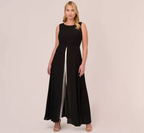 Adrianna Papell Plus Size Colorblock Jumpsuit With Skirt Overlay In Black Ivory BLACK-IVORY Cheap