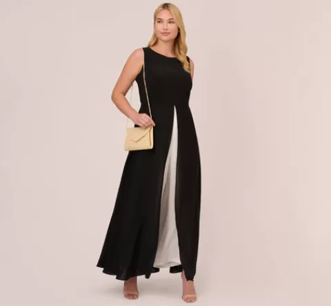 Adrianna Papell Plus Size Colorblock Jumpsuit With Skirt Overlay In Black Ivory BLACK-IVORY Cheap