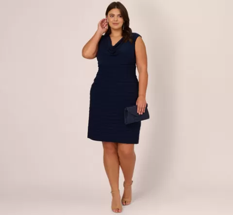 Adrianna Papell Plus Size Cowl Neck Jersey Dress With Banded Skirt In MIDNIGHT Discount