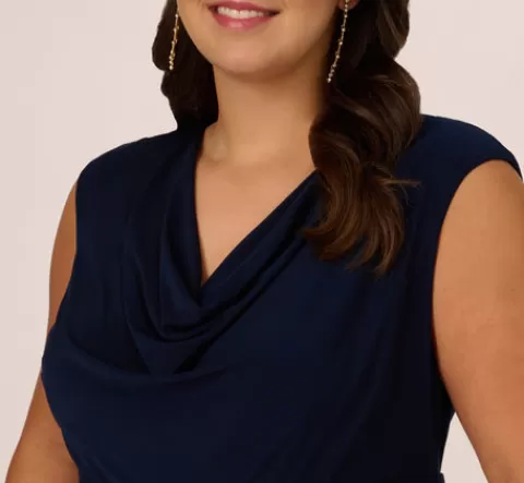 Adrianna Papell Plus Size Cowl Neck Jersey Dress With Banded Skirt In MIDNIGHT Discount