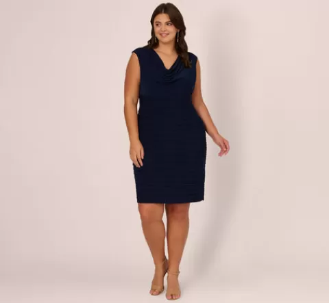 Adrianna Papell Plus Size Cowl Neck Jersey Dress With Banded Skirt In MIDNIGHT Discount