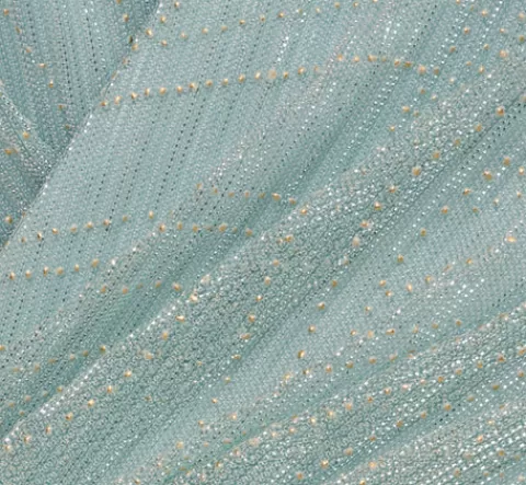 Adrianna Papell Plus Size Crinkle Metallic Gown With Sheer Bishop Sleeves And Draped Details In Mint Smoke MINTSMOKE Shop