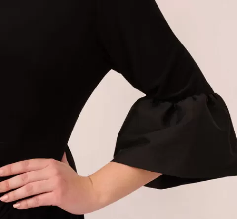 Adrianna Papell Plus Size Draped Jersey Short Sheath Dress With Bell Cuffs In BLACK Shop