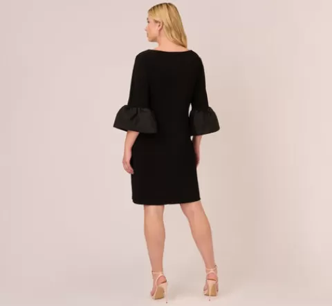 Adrianna Papell Plus Size Draped Jersey Short Sheath Dress With Bell Cuffs In BLACK Shop
