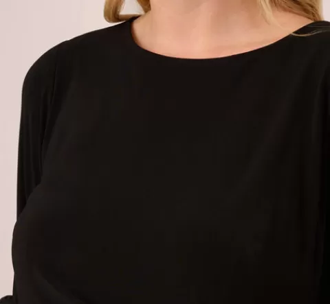 Adrianna Papell Plus Size Draped Jersey Short Sheath Dress With Bell Cuffs In BLACK Shop