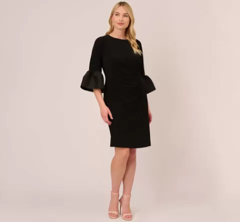 Adrianna Papell Plus Size Draped Jersey Short Sheath Dress With Bell Cuffs In BLACK Shop