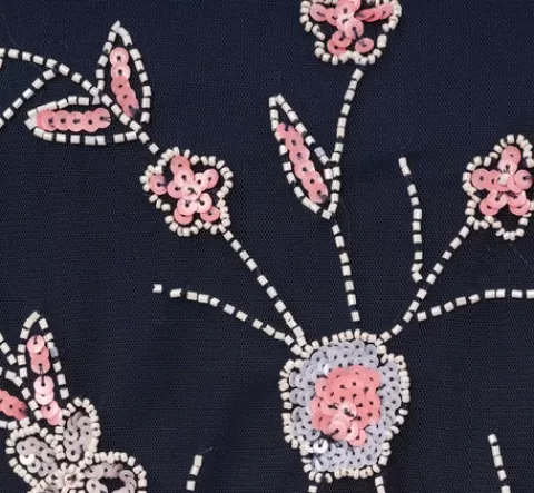 Adrianna Papell Plus Size Floral Beaded Blouson Tea Length Dress In Navy Blush NAVY-BLUSH Clearance