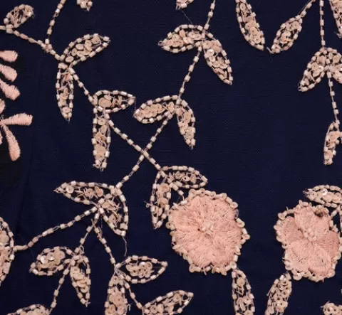 Adrianna Papell Plus Size Floral Beaded Dress With Sheer Flutter Sleeves In Navy Blush NAVY-BLUSH Outlet