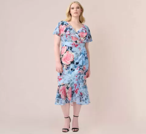 Adrianna Papell Plus Size Floral Faux Wrap Dress In Blue Multi BLUEMULTI Best Sale