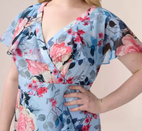 Adrianna Papell Plus Size Floral Faux Wrap Dress In Blue Multi BLUEMULTI Best Sale