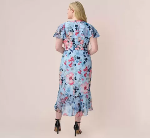 Adrianna Papell Plus Size Floral Faux Wrap Dress In Blue Multi BLUEMULTI Best Sale