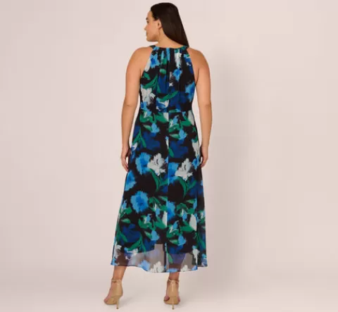 Adrianna Papell Plus Size Floral Print Chiffon Cropped Jumpsuit With Wide Legs In Black Multi BLACKMULTI Fashion
