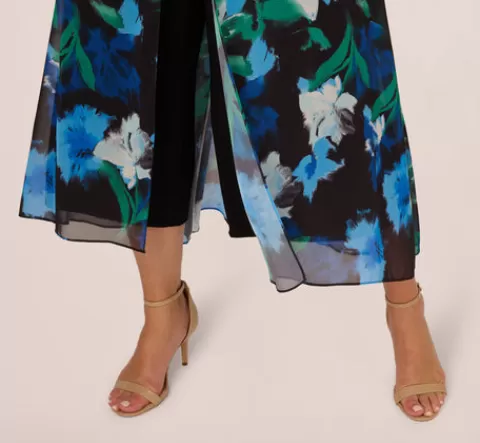 Adrianna Papell Plus Size Floral Print Chiffon Cropped Jumpsuit With Wide Legs In Black Multi BLACKMULTI Fashion