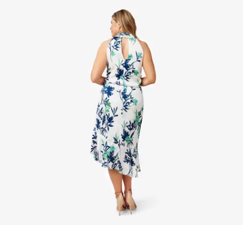 Adrianna Papell Plus Size Floral-Print Crepe Midi-Length Blouson Halter Dress In Ivory Multi IVORYMULTI Hot