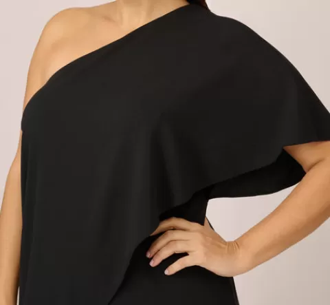 Adrianna Papell Plus Size Flutter One Shoulder Jumpsuit In BLACK Hot