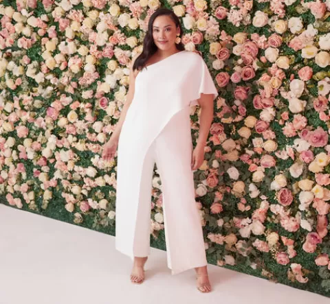 Adrianna Papell Plus Size Flutter One Shoulder Jumpsuit In IVORY Flash Sale