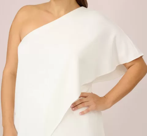 Adrianna Papell Plus Size Flutter One Shoulder Jumpsuit In IVORY Flash Sale