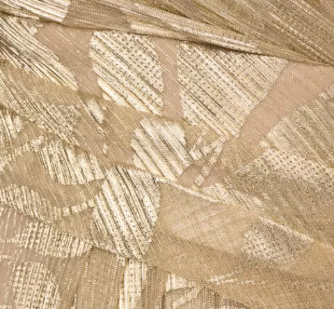 Adrianna Papell Plus Size Foil Leaf Short Sleeve Gown With Draped Details In Champagne Gold CHAMPAGNE-GOLD Flash Sale
