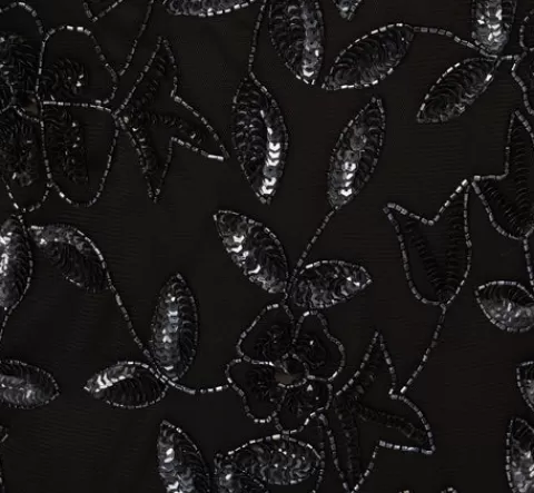 Adrianna Papell Plus Size Hand Beaded Short Sleeve Floral Godet Gown In Black Gunmetal BLACK-GUNMETAL Best Sale