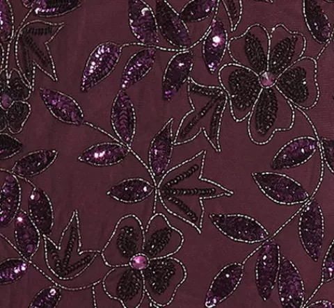 Adrianna Papell Plus Size Hand Beaded Short Sleeve Floral Godet Gown In Night Plum NIGHTPLUM Cheap