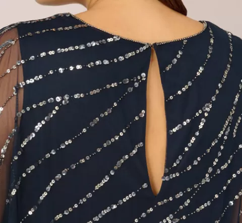 Adrianna Papell Plus Size Hand-Beaded Popover Long Dress In MIDNIGHT Cheap