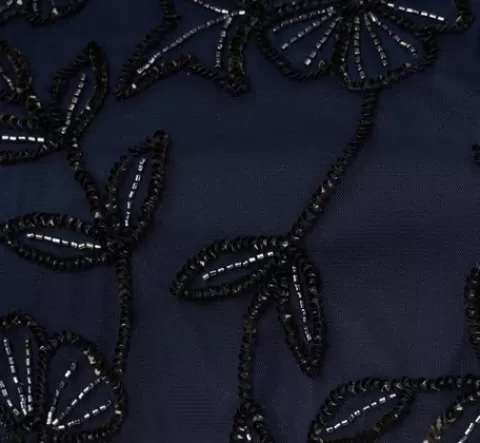Adrianna Papell Plus Size Jasmine Beaded Blouson Gown With Sheer Short Sleeves In Navy Black NAVYBLACK Fashion