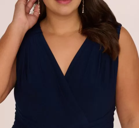 Adrianna Papell Plus Size Jersey Sleeveless Pintuck Jumpsuit With Wide Legs In MIDNIGHT Cheap