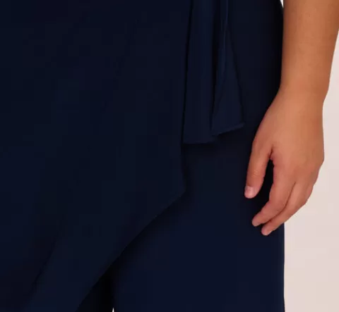 Adrianna Papell Plus Size Jersey Sleeveless Pintuck Jumpsuit With Wide Legs In MIDNIGHT Cheap