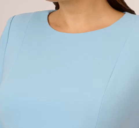 Adrianna Papell Plus Size Knit Crepe Bow Sheath Dress With Three Quarter Sleeves In Blue Mist BLUEMIST Best Sale