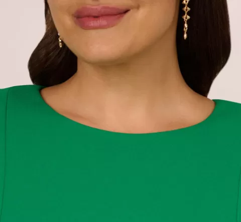 Adrianna Papell Plus Size Knit Crepe Bow Sheath Dress With Three Quarter Sleeves In Vivid Green VIVIDGREEN Clearance