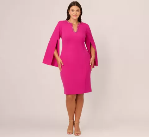 Adrianna Papell Plus Size Knit Crepe Jewel Short Dress In Berry Rose BERRYROSE Cheap