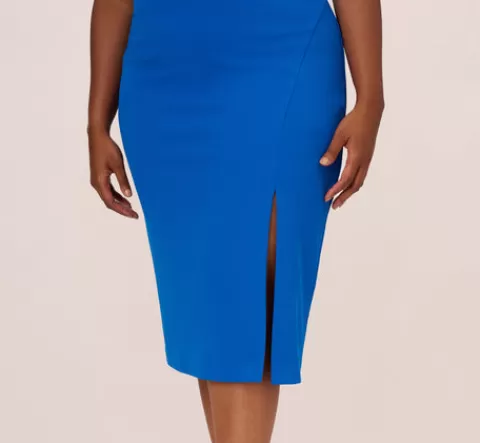 Adrianna Papell Plus Size Knit Crepe Midi Dress With Feather Shoulder Accents In Dark Cobalt DARKCOBALT Best