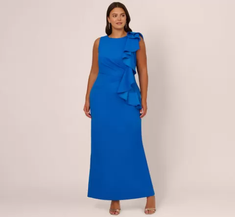 Adrianna Papell Plus Size Knit Crepe Sleeveless Column Gown With Draped Accent In Cool Cobalt COOLCOBALT Sale