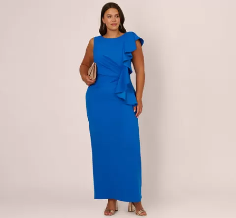 Adrianna Papell Plus Size Knit Crepe Sleeveless Column Gown With Draped Accent In Cool Cobalt COOLCOBALT Sale