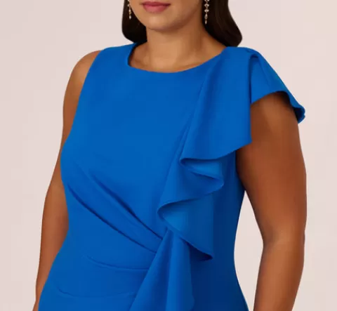 Adrianna Papell Plus Size Knit Crepe Sleeveless Column Gown With Draped Accent In Cool Cobalt COOLCOBALT Sale