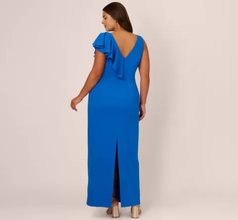 Adrianna Papell Plus Size Knit Crepe Sleeveless Column Gown With Draped Accent In Cool Cobalt COOLCOBALT Sale
