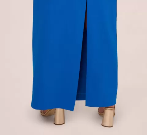 Adrianna Papell Plus Size Knit Crepe Sleeveless Column Gown With Draped Accent In Cool Cobalt COOLCOBALT Sale